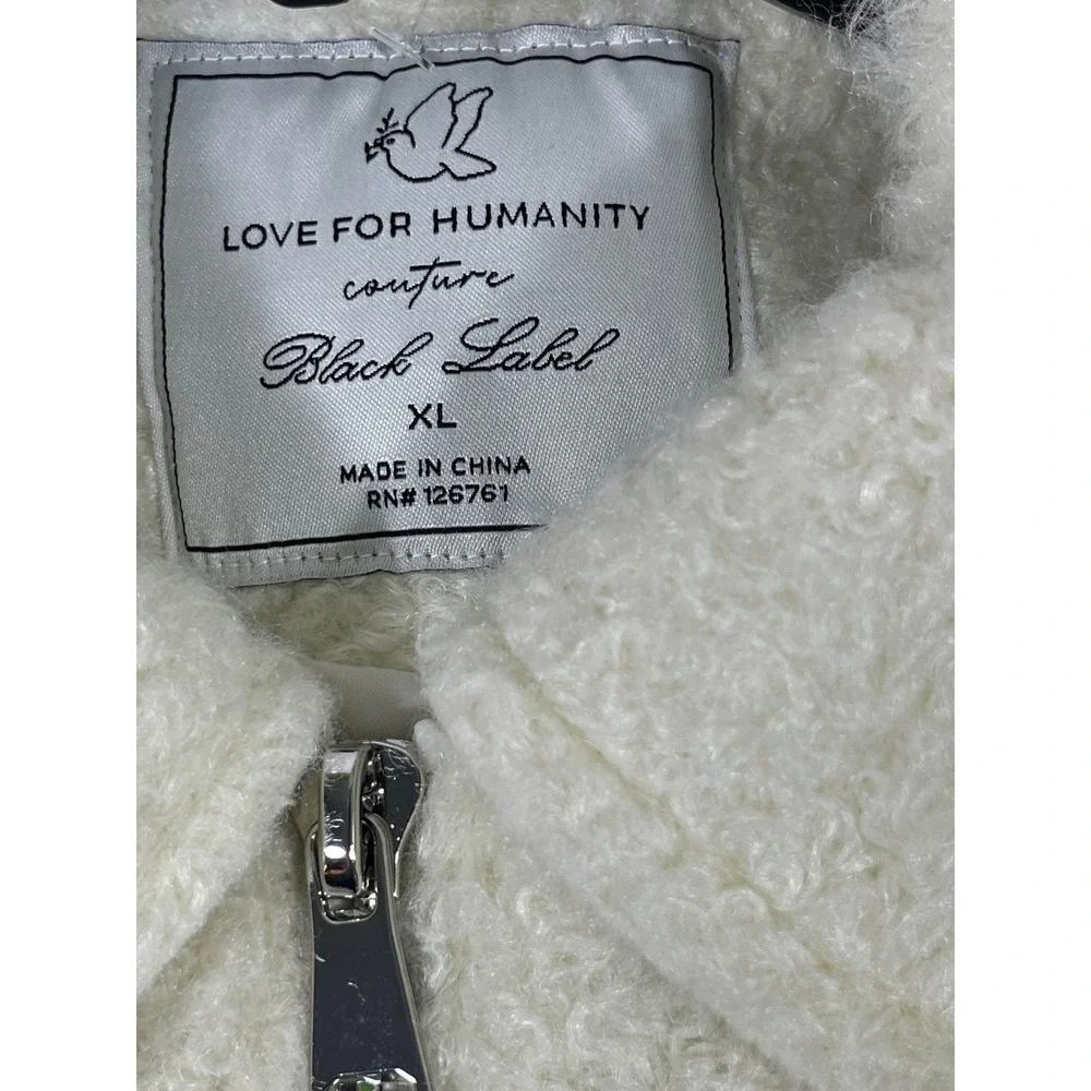 Love For Humanity Black Label Jacket Women XL Cream Faux Shearling Teddy Zip‎ - Picture 5 of 10